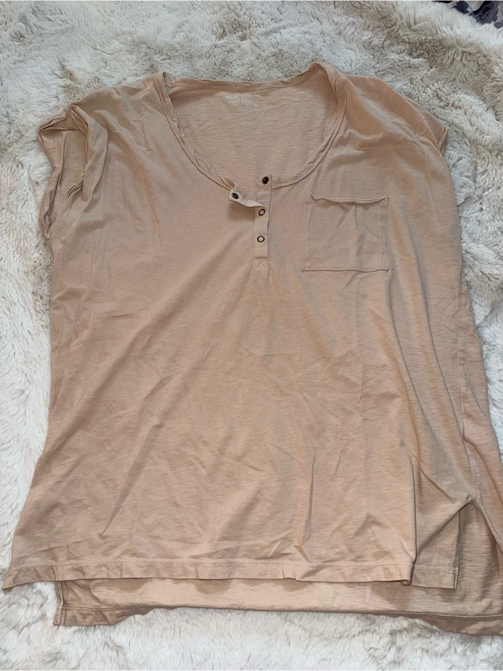 aerie Women's Short Sleeve Pocket Henley Tee - Light Beige